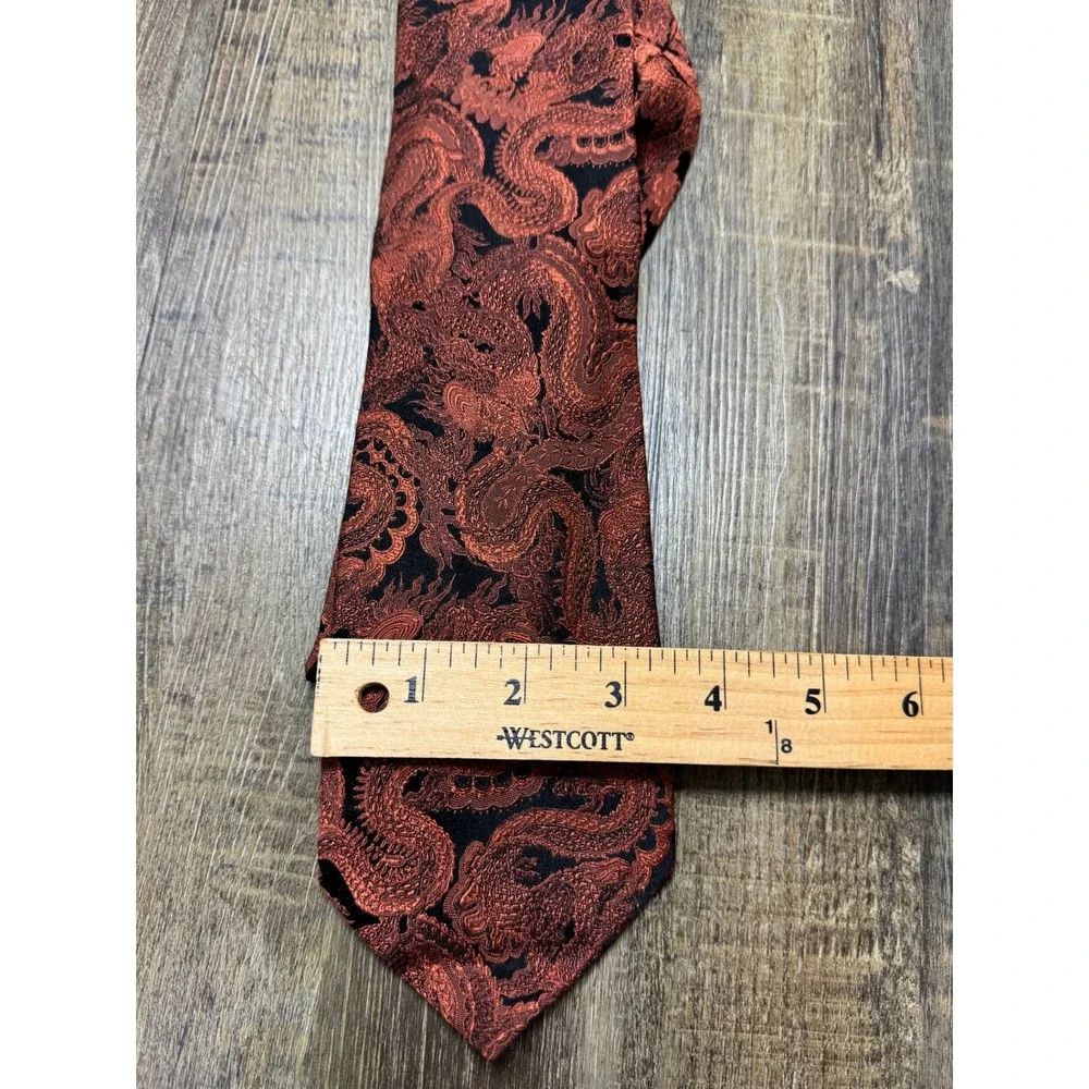 J. Ferrar Dragon Jacquard Necktie‎ Set Teal & Orange Woven Silk-Look Ties 2pc